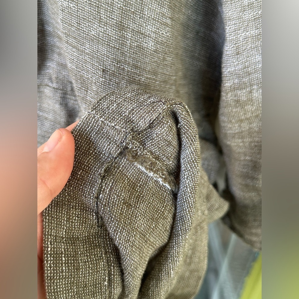 J Jill Large Olive Green Linen 3/4 Sleeve Peplum Relaxed Peasant Flowy Blouse - Picture 5 of 6